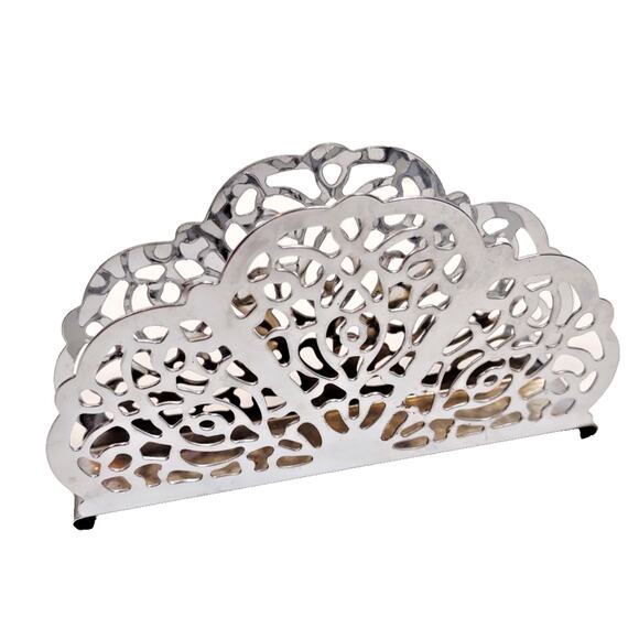 Vintage Irvin Ware USA Chrome Plated Lace Filigree Napkin Letter Holder 5x3 - Picture 1 of 7